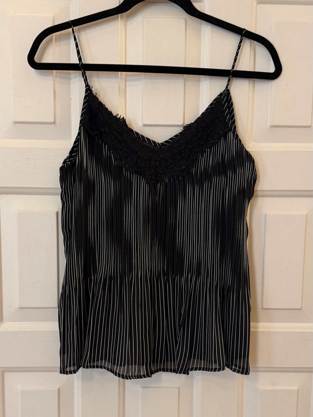 Black Tape Pinstripe Micro Pleat Cami with Lace Trim